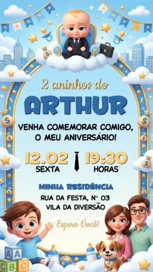 Convite de Aniversário Poderoso Chefinho Azul Editável