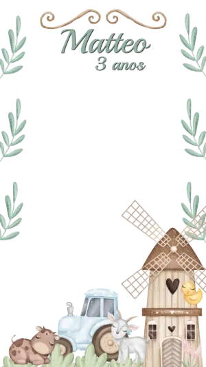Moldura para Stories Aniversário Fazendinha Aquarela Editável