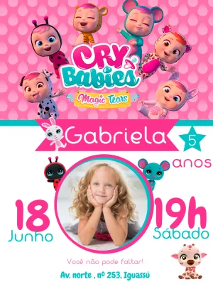 Convite Aniversário Cry Babies com Foto para Editar Online