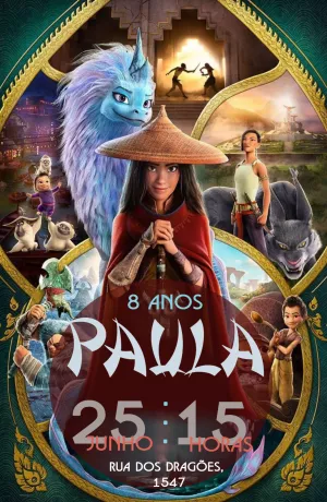 Convite de Aniversário Raya e o Último Dragão para Editar Online