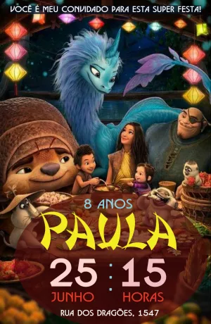 Convite de Aniversário Raya e o Último Dragão para Editar