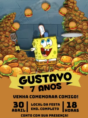 Convite de Aniversário Bob Esponja para Editar Online