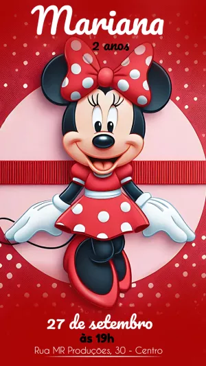 Convite Aniversário Minnie Mouse Vermelha para Editar Online