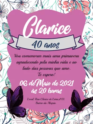Convite de Aniversário Borboletas e Flores para Editar Online