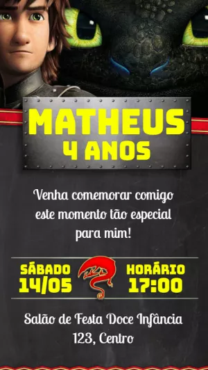 Convite Aniversário Como Treinar o Seu Dragão para Editar Online