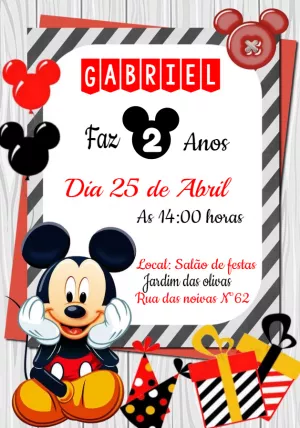 Convite Aniversário Mickey Mouse Clássico para Editar Online
