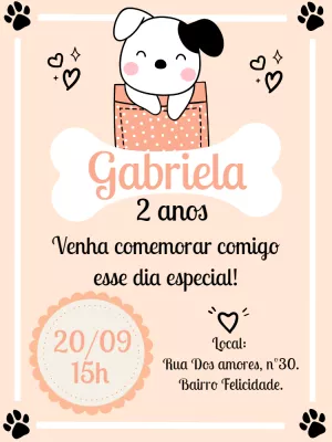 Convite Aniversário Cachorrinho Fofo para Editar Online