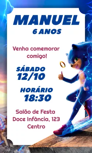 Convite de Aniversário Sonic o Ouriço para Editar Online