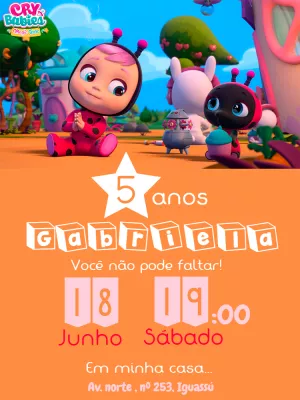 Convite Aniversário Cry Babies com Personagens para Editar Online