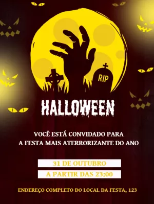 Convite de Halloween Assustador com Zumbi para Editar Online