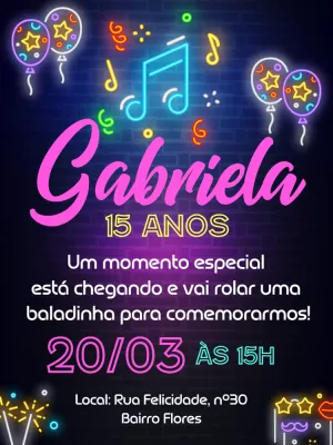 Convite de Aniversário Neon Balada para Editar Online