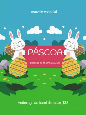 Convite de Páscoa com Coelhinhos Fofos para Editar Online