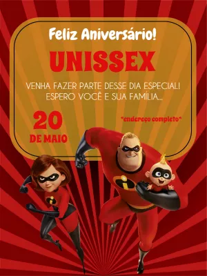 Convite de Aniversário Os Incríveis para Editar e Enviar Online