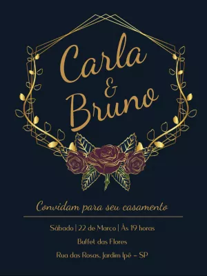 Convite de Casamento Floral e Geométrico para Editar Online