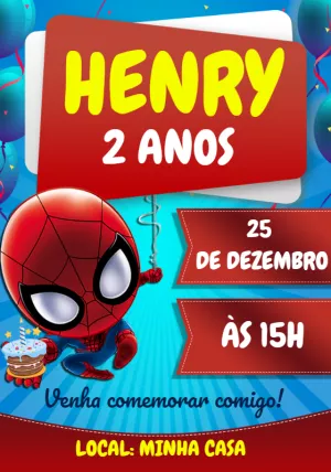 Convite Aniversário Homem Aranha para Editar Online