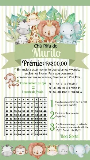 Convite Chá Rifa Safari com Animais para Editar Online