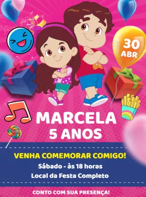 Convite de Aniversário Maria Clara e JP com Personagens para Editar