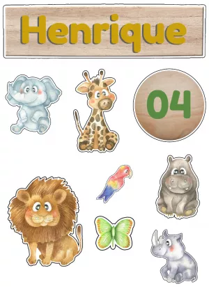 Topo de Bolo Festa Safari com Animais para Editar Online