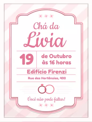Convite Chá de Panela Rosa Clássico para Editar Online