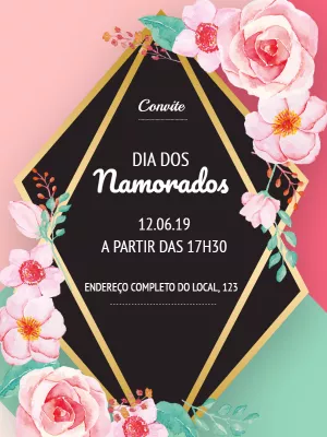 Convite Dia dos Namorados Floral Elegante para Editar Online