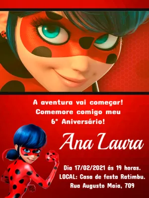 Convite de Aniversário Ladybug Miraculous para Editar Online