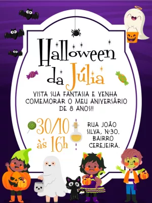 Convite Aniversário Halloween Infantil para Editar Online