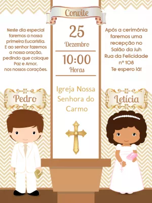 Convite Primeira Eucaristia Menino e Menina para Editar Online
