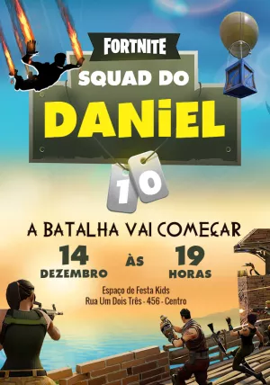 Convite Aniversário Fortnite com Personagens para Editar Online
