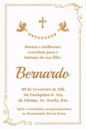 Convite de Batizado com Anjos Dourados para Editar Online