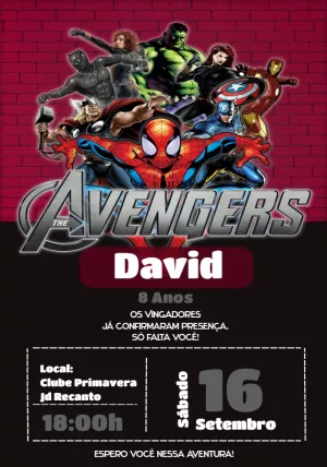 Convite de Aniversário Vingadores com Heróis para Editar