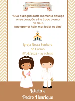 Convite Primeira Eucaristia Menina e Menino para Editar Online