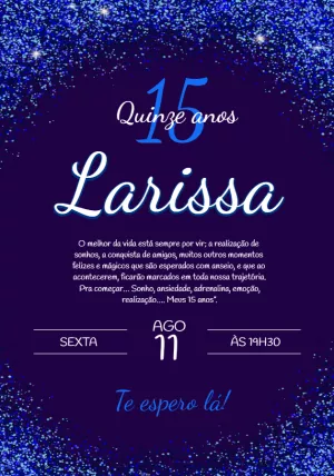 Convite de 15 Anos Glitter Azul para Editar Online