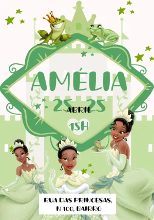 Convite Aniversário A Princesa e o Sapo para Editar Online