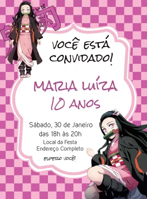 Convite de Aniversário Demon Slayer Nezuko para Editar Online