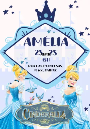 Convite Aniversário Cinderela Princesa para Editar Online