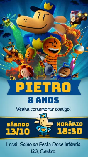 Convite de Aniversário O Homem Cão para Editar Online