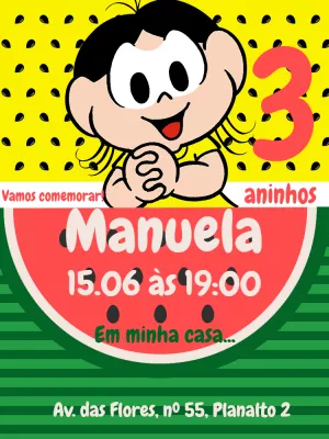 Invitation d'anniversaire Turma da Mônica – Statique – Mimo Digital