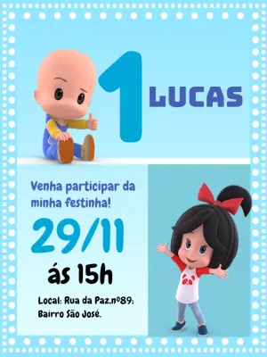 Convite de Aniversário Cléo e Cuquin para Editar Online
