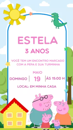 Convite Aniversário Peppa Pig e sua Turma para Editar Online