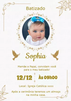 Convite de Batizado com Foto Delicado para Editar Online
