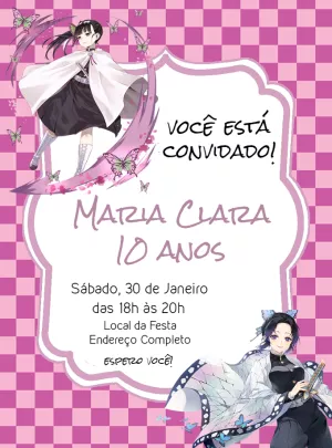 Convite Aniversário Demon Slayer Shinobu para Editar Online