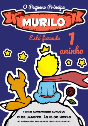 Convite de Aniversário O Pequeno Príncipe para Editar Online