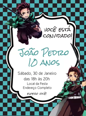 Convite de Aniversário Demon Slayer Tanjiro para Editar