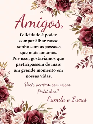 Convite Padrinhos Casamento Floral Marsala para Editar Online