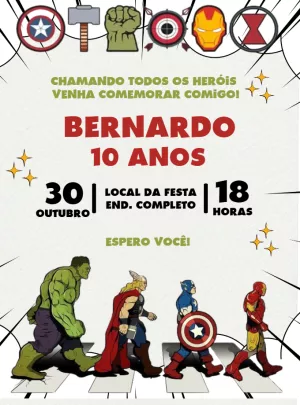 Convite Aniversário Vingadores Heróis para Editar Online