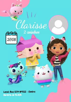 Convite de Aniversário A Casa Mágica da Gabby para Editar Online