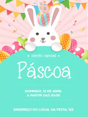 Convite de Páscoa com Coelhinho Fofo para Editar Online