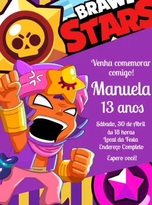 Convite de Aniversário Brawl Stars com Personagens para Editar
