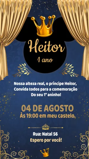 Convite Aniversário Mickey Príncipe Realeza para Editar Online