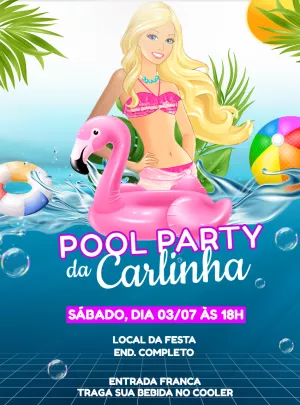 Convite de Aniversário Pool Party da Barbie para Editar Online